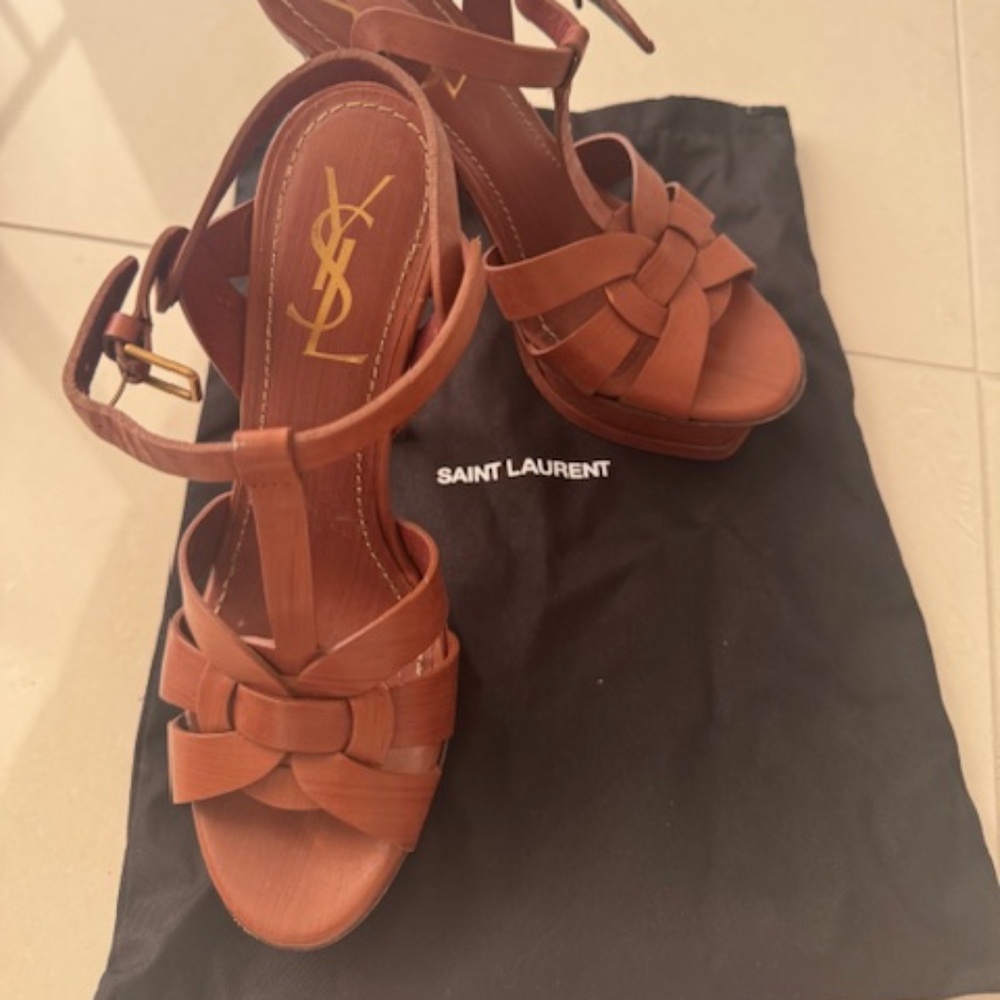 Yves Saint Laurent Tribute Platform Sandals, Wood effect, 37
